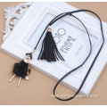 Long Suede Tassel With Sexy Lady POM POM Charm Necklace